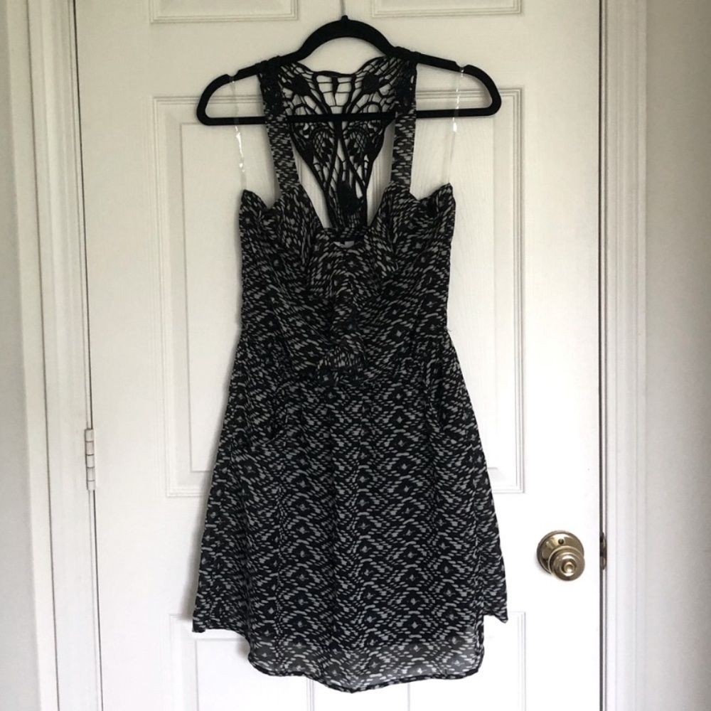 Black and White Patterned Dress with Crocheted Back